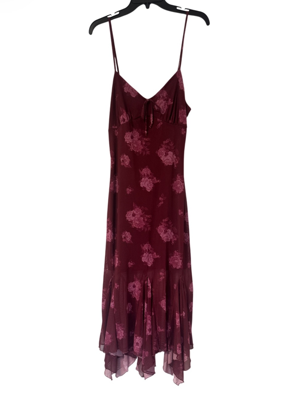 No Comment Sleeveless Burgundy Floral Maxi Slip Dress Boho V-Neck - Size L